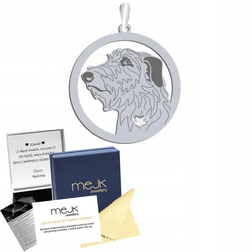 Stříbrný přívěsek s chrtem ze Skotska 925 Dárek Gravírování Dedikace Bonus