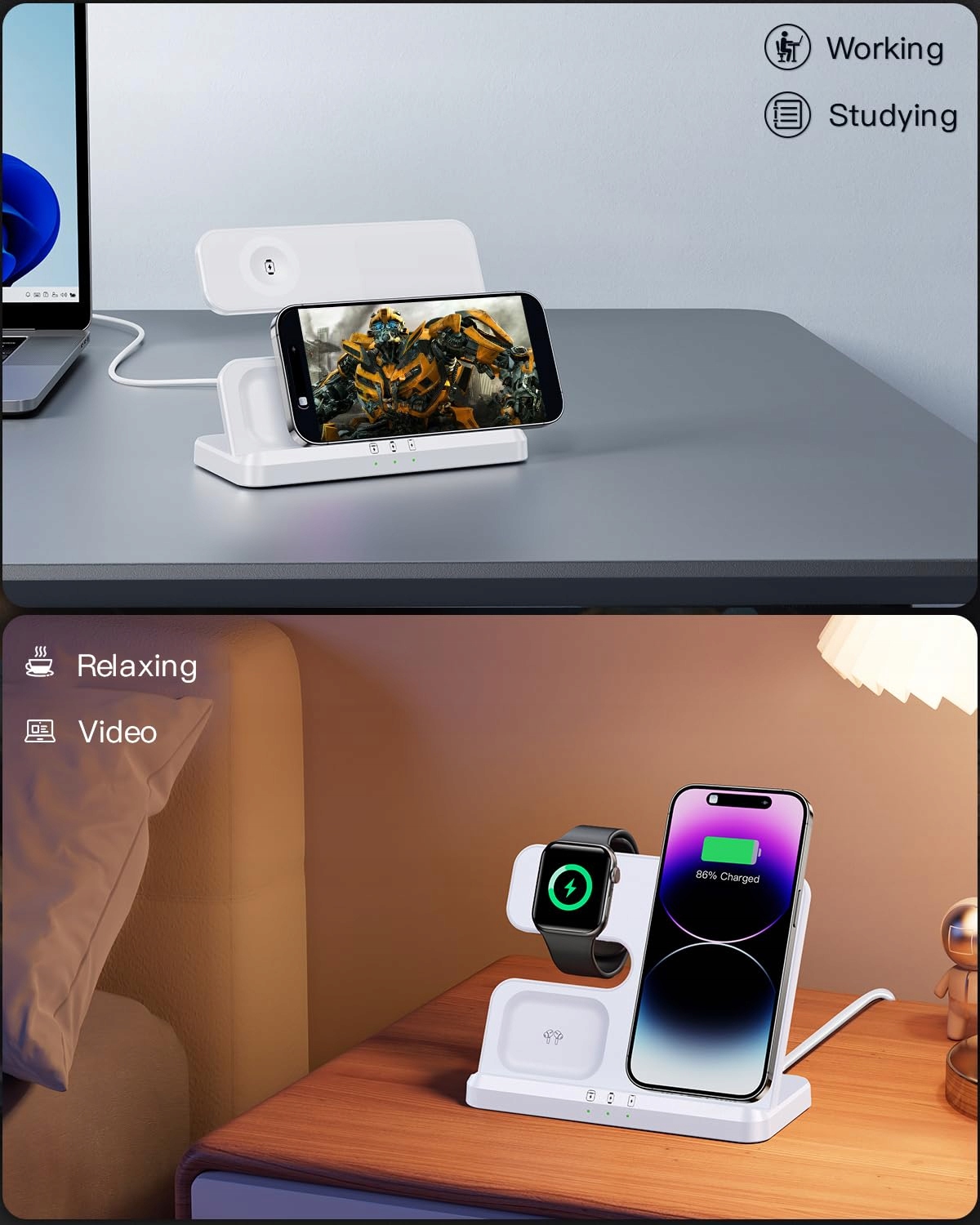 JARGOU Bezprzewodowa Ładowarka 3w1 Do iPhone Apple Watch AirPods — miniatura 6