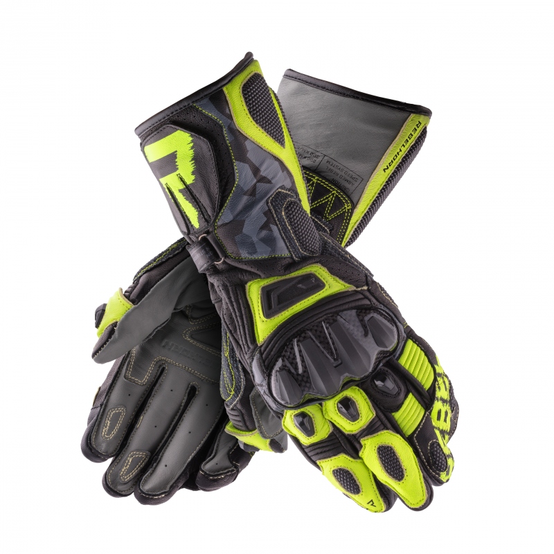 RĘKAWICE SKÓRZANE REBEL BLACK/CAMO/FLO YELLOW XS Rozmiar XS