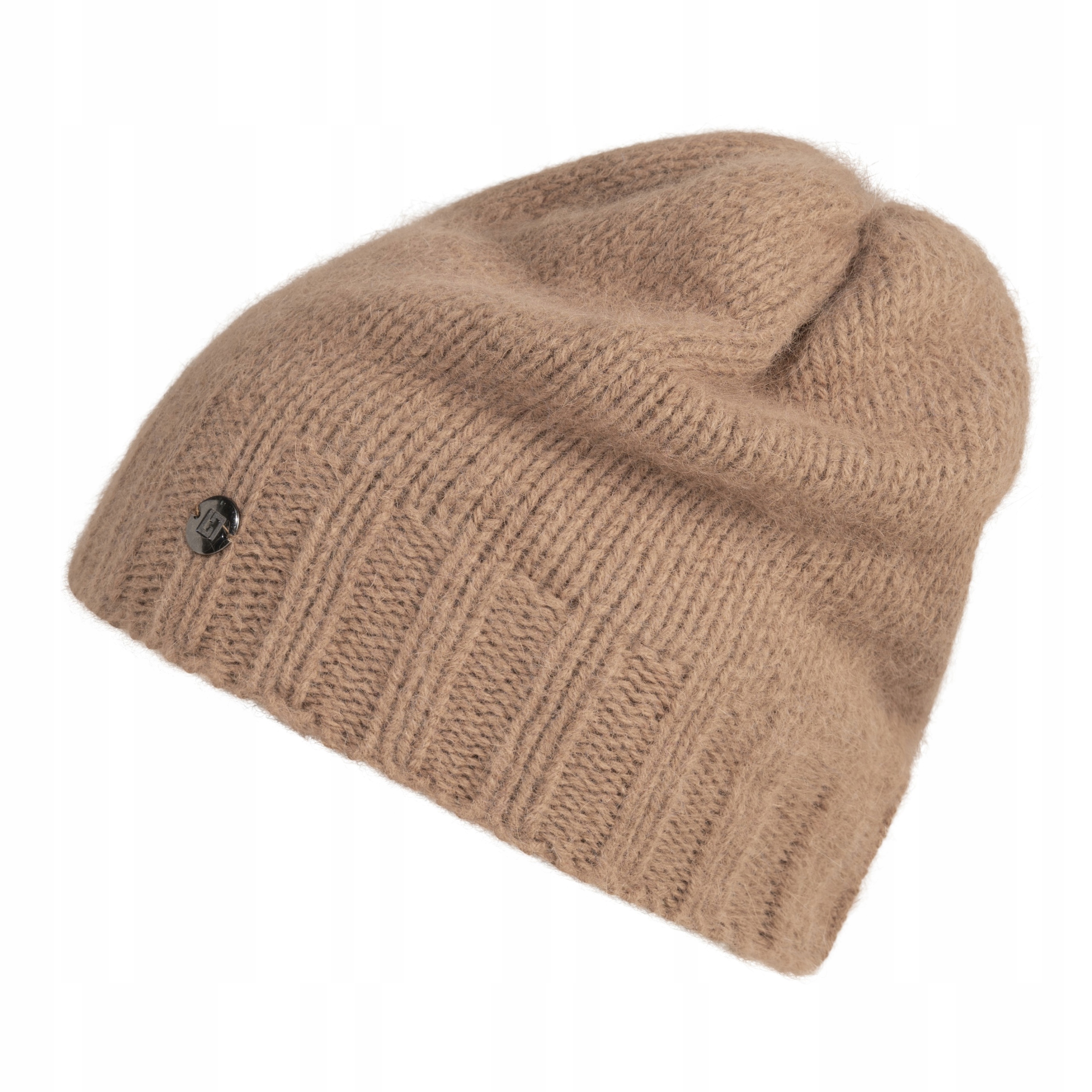 Dámská vlněná čepice jednoduchá nevyhrnující Angora Loman Neral Polska Tmavě Béžová