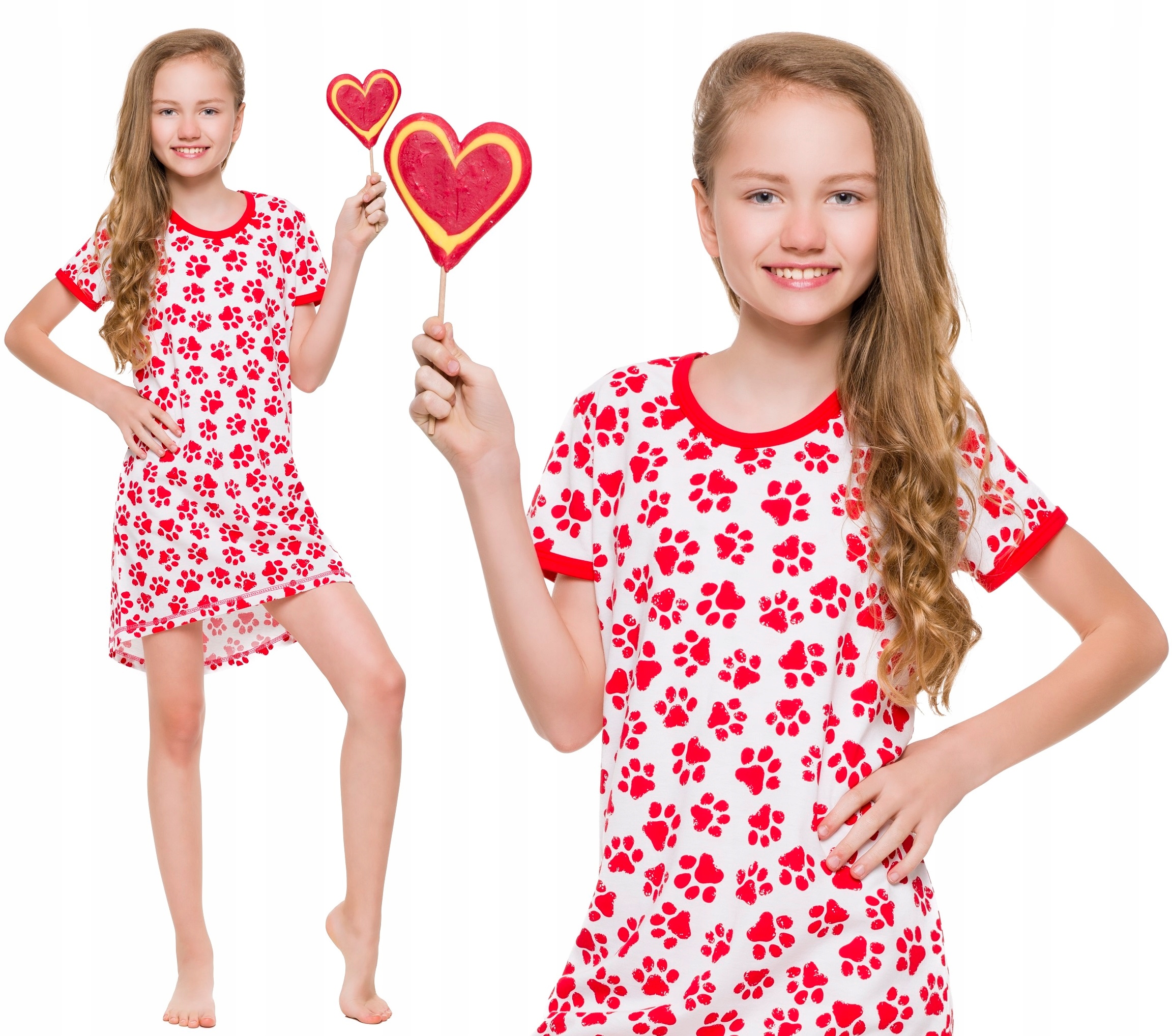 BAWEŁNA KOSZULA NOCNA DZIEWCZĘCA W PSIE ŁAPKI