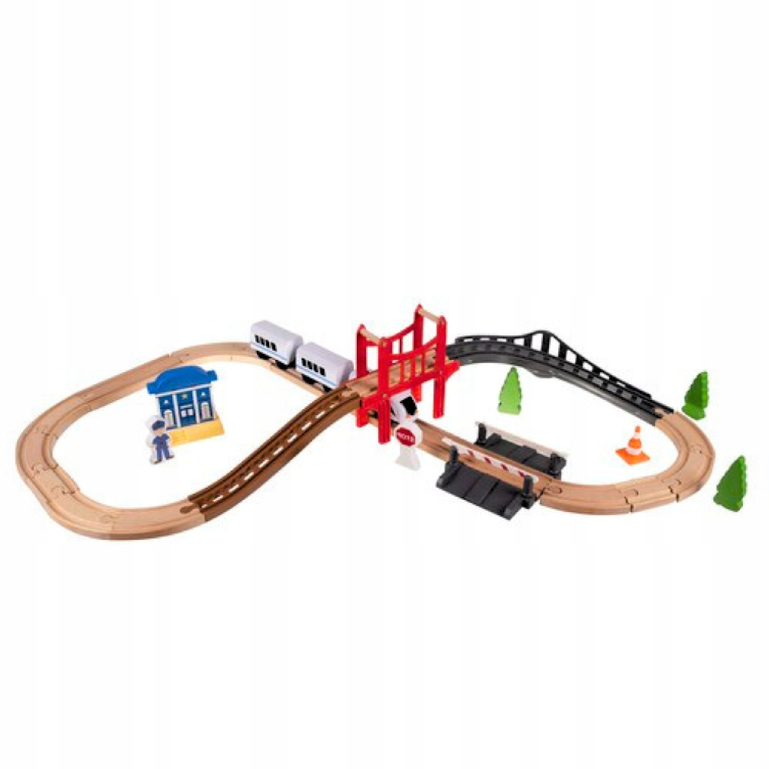 Drewniana Kolejka Pociąg na Baterie Tor Tory Zestaw Auto dla Dzieci XL 3,2m Wiek dziecka 3 lata +