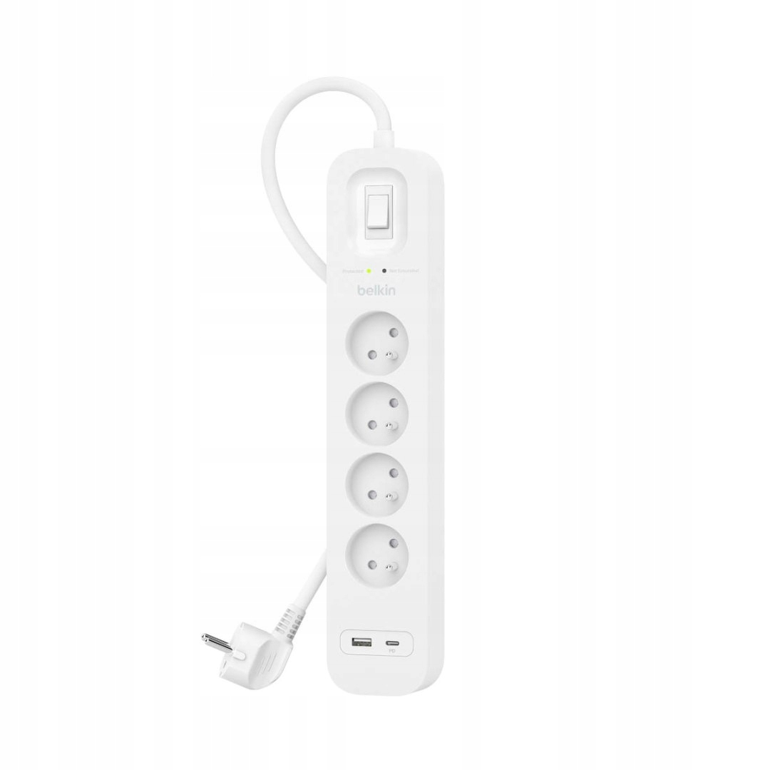 Belkin Zásuvková lišta s ochranou proti přepětí 525 J, 4 zásuvky, Usb-a, Usb-c