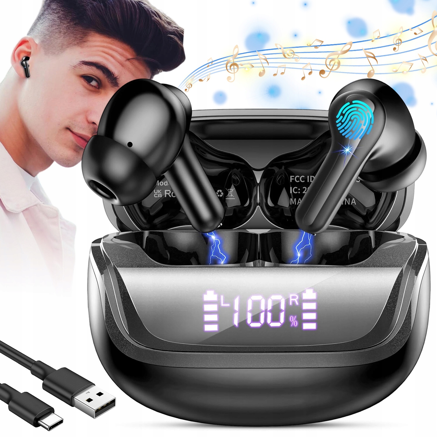 Sluchátka Bezdrátová Do Uší Bluetooth Led Displej Pro Telefon