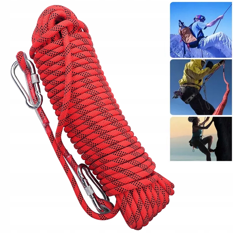 12MM Lina Linka Statyczna Wspinaczka 20M Z Stalowe Klamry Czerwony