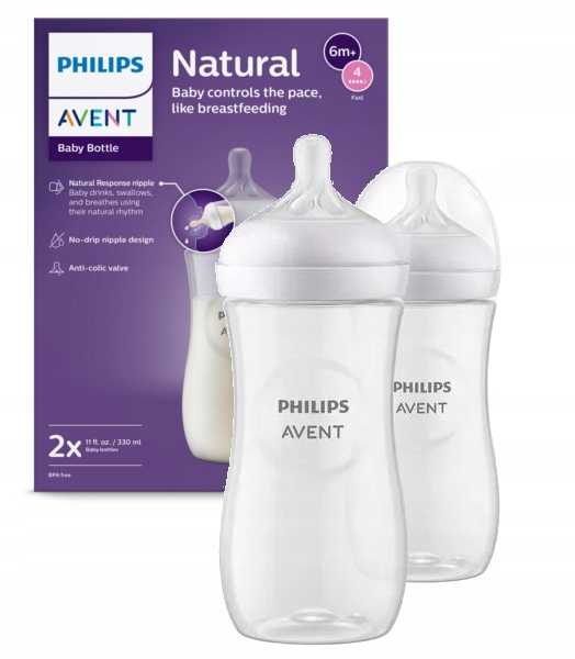 PHILIPS AVENT ZESTAW BUTELEK NATURAL RESPONSE 2x330ml SCY906/02+SMOCZKI 6m+