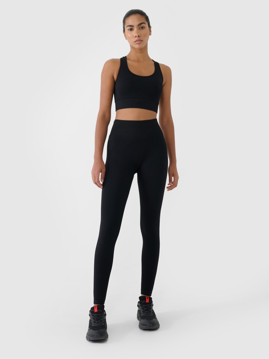 Legginsy damskie z wysokim stanem do jogi i pilatesu 4F Czarny Xs/s