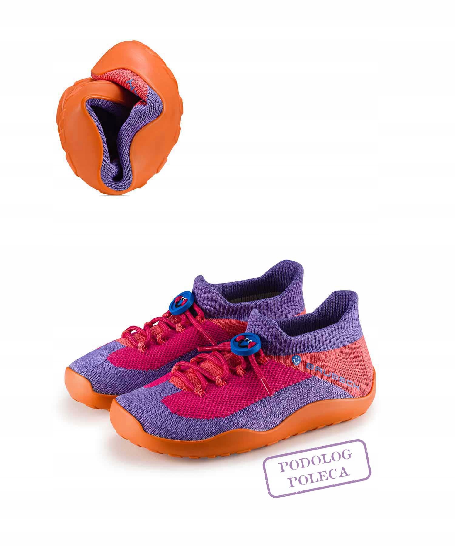 Dziecięce buty Brubeck Barefoot Merino Classic fioletowy/pomarańczowy 28