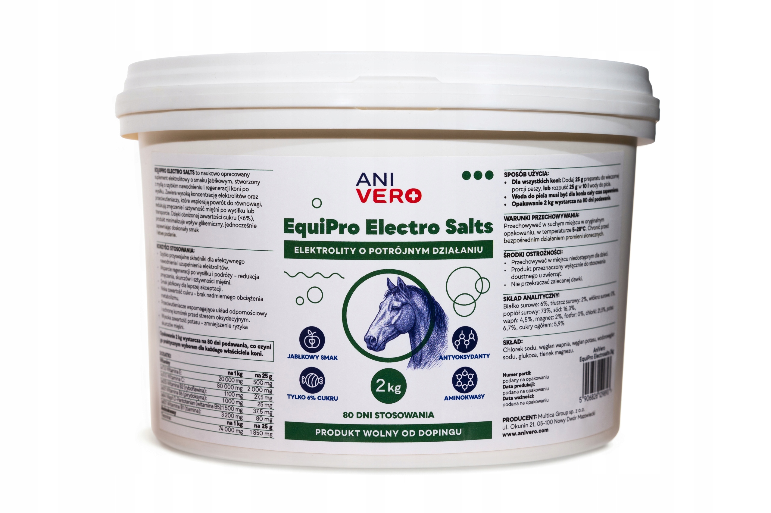 Anivero EquiPro Electro Salts 2kg elektrolity dla koni dawka na 80 dni