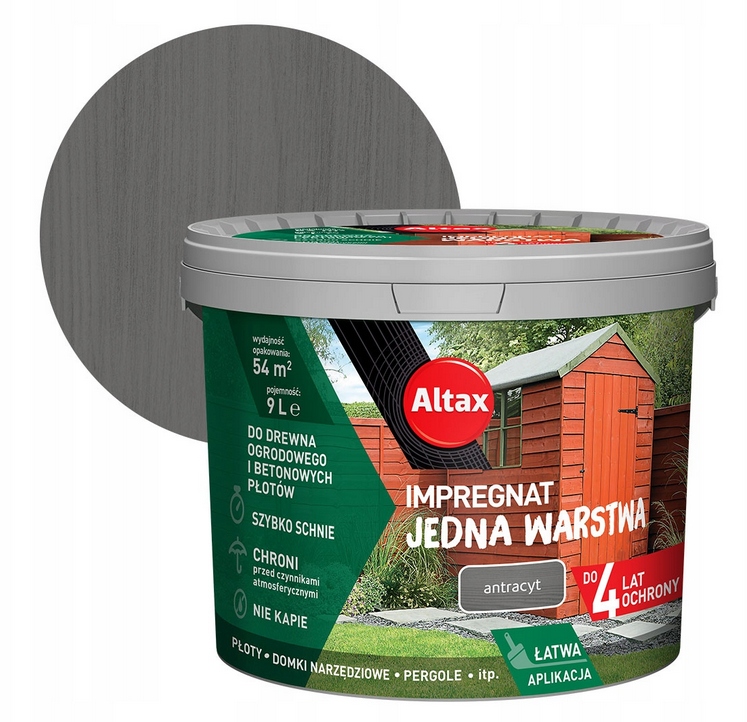 Altax Impregnat do drewna Ogrodowy Jedna Warstwa 9l Antracyt farba