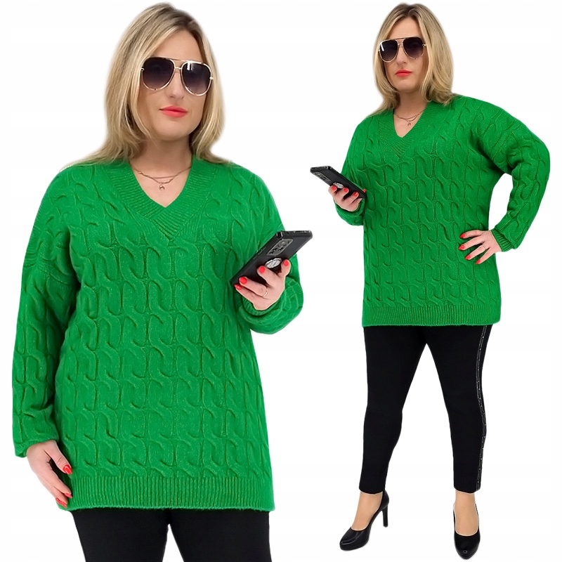 Krásný Vlněný Teplý Dámský Svetr S Copánky Plus Size 48 50 52 Uni