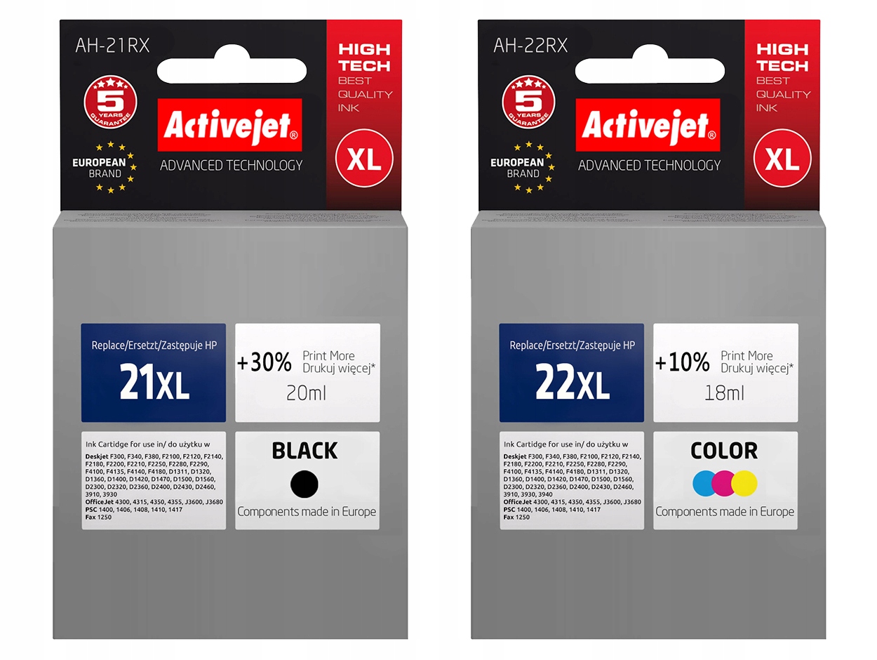 2X Tusze Activejet 21XL 22XL Do Hp F4180 F2280 F2180 F380 D1560 F370 Kpl
