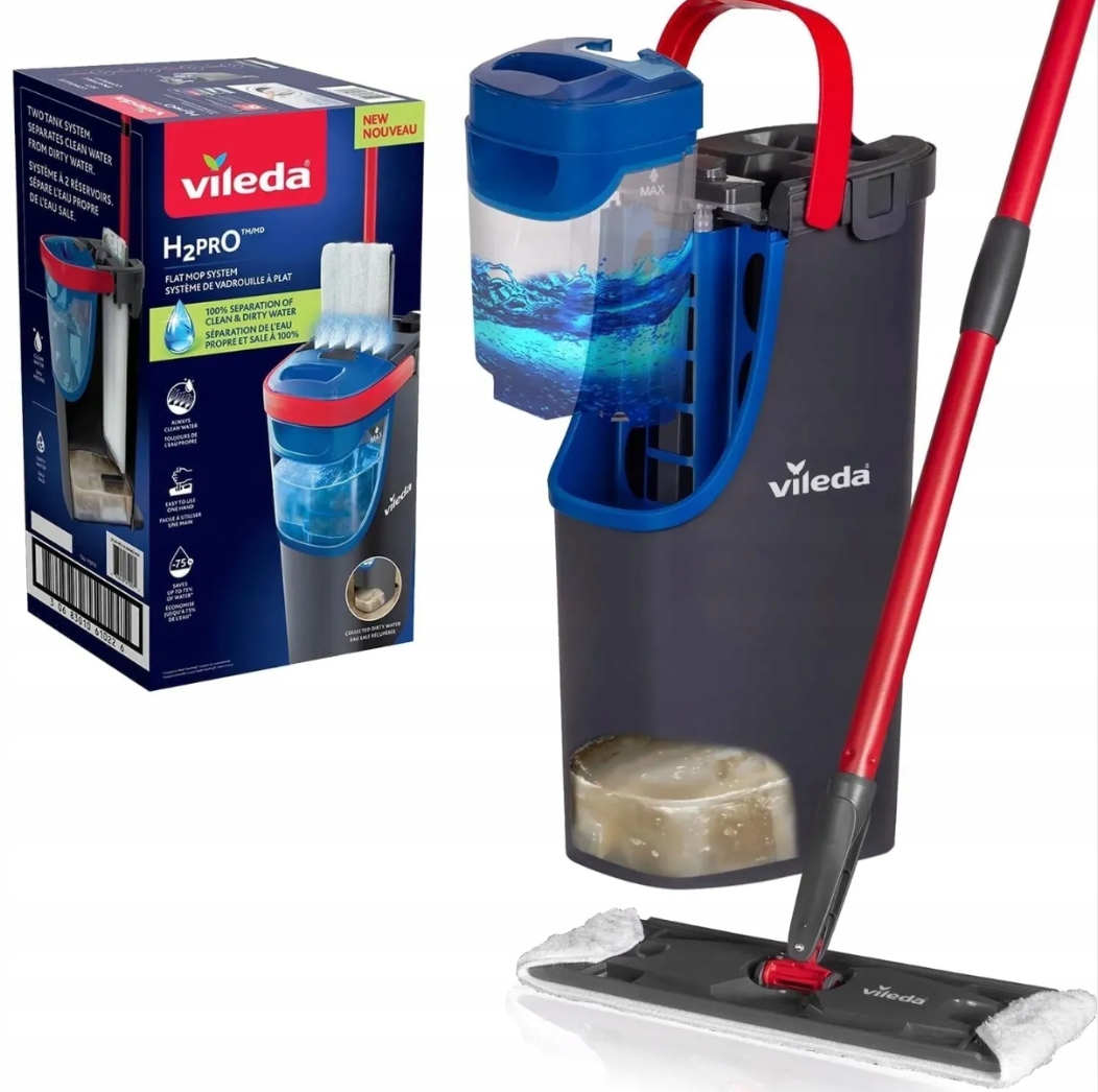 Vileda H2PRO Mop Płaski Z Wiadrem I Wyciskaczem Mikrofibra