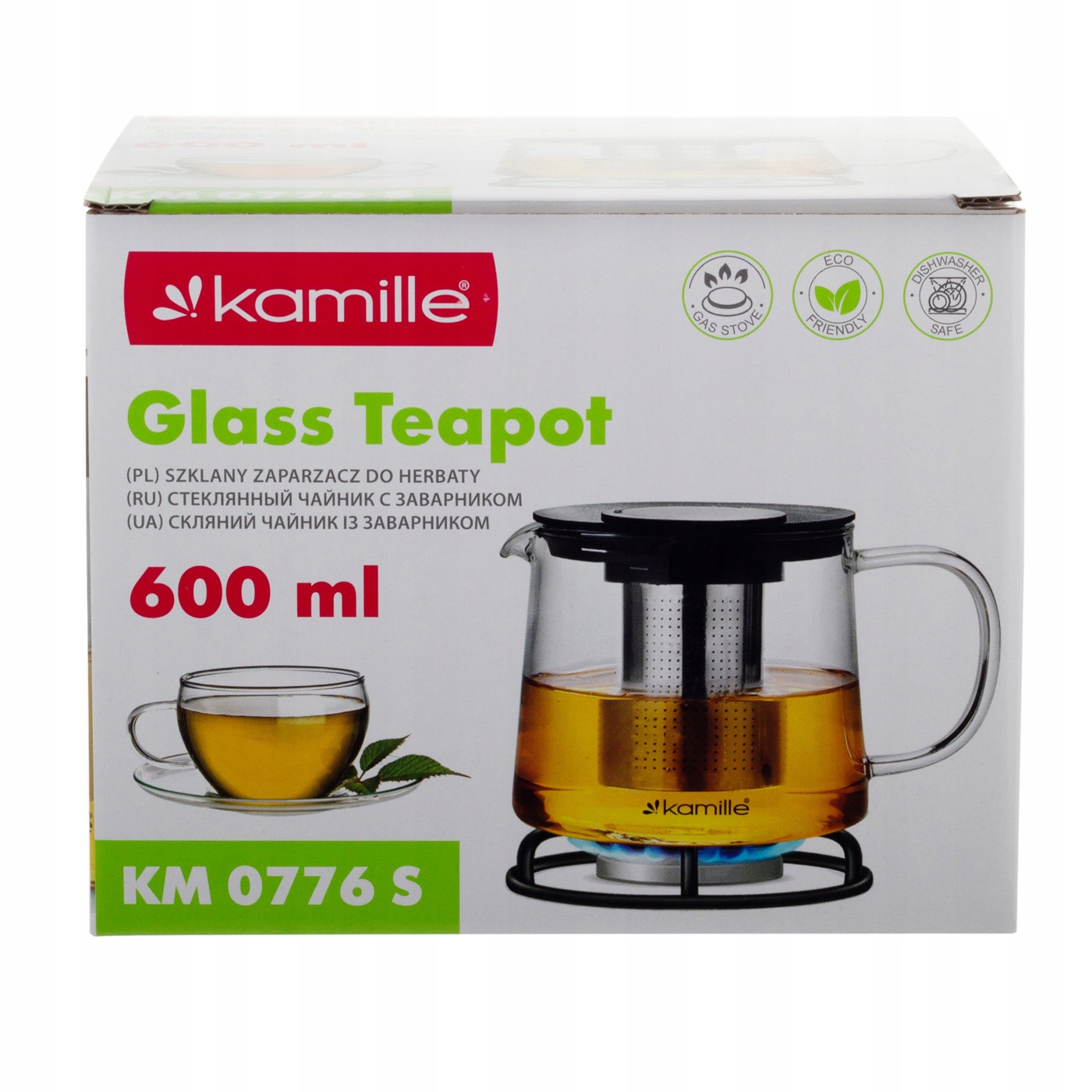 SZKLANY ZAPARZACZ DZBANEK ŻAROODPORNY ZIOŁA HERBATA 600ml Kolor czarny przezroczysty