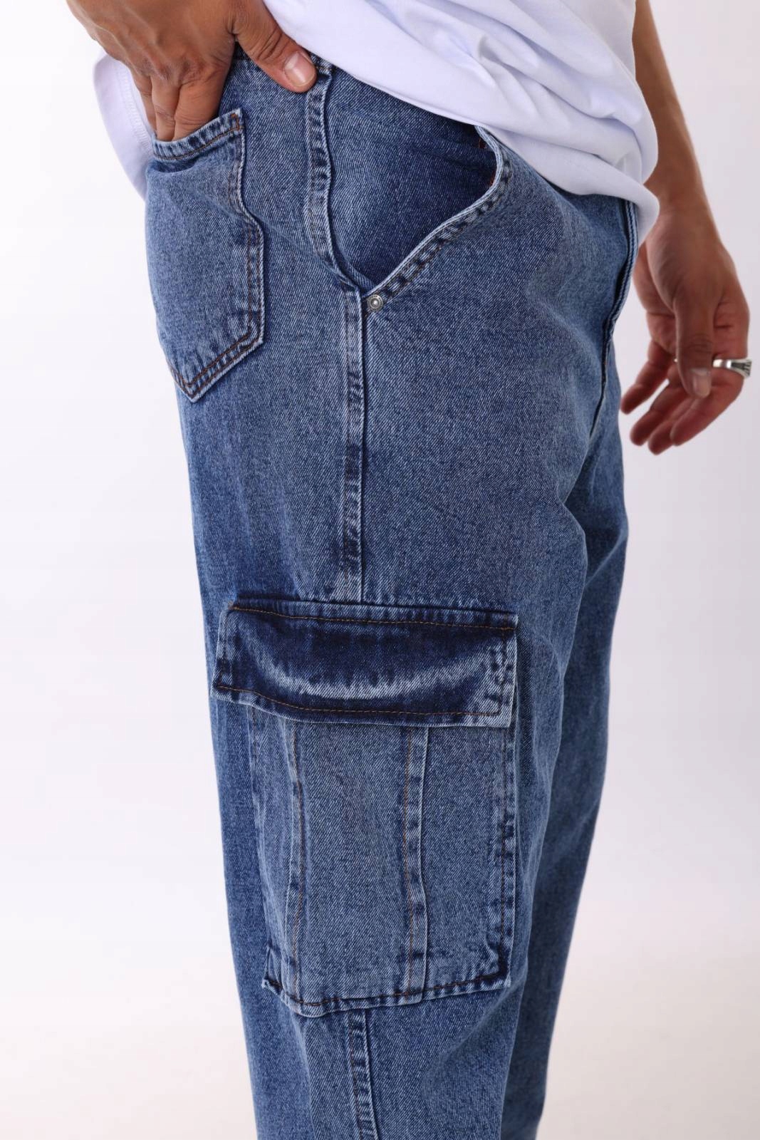 Pánske džínsy Cargo Baggy Nohavice Opustené Krok Voľné 33/32 Veľkosť 33/32