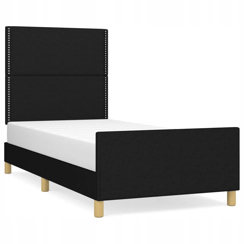 Rám postele s opěrkou hlavy 203x93x118/128 cm, černá barva, tkanina 100% polyester