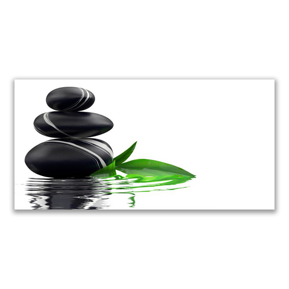 

Fotoobraz akryl 140x70 Kamienie Liście Woda Sztuka