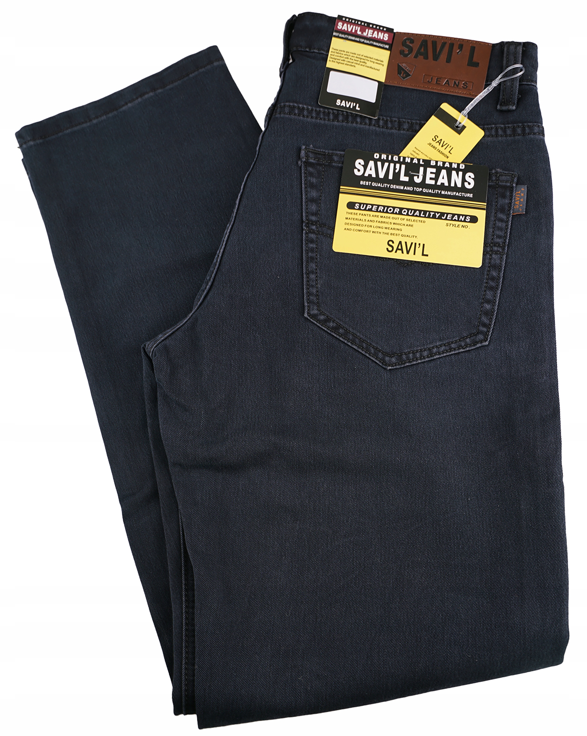 Spodnie męskie bawełniane jeansowe Savil klasyczne ciemne W32 L32 pas 84-86