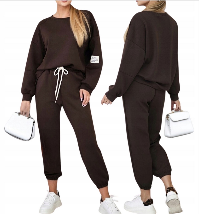 Módní Tepláková Souprava z viskózy Mikina Kalhoty typu máslo Hnědé