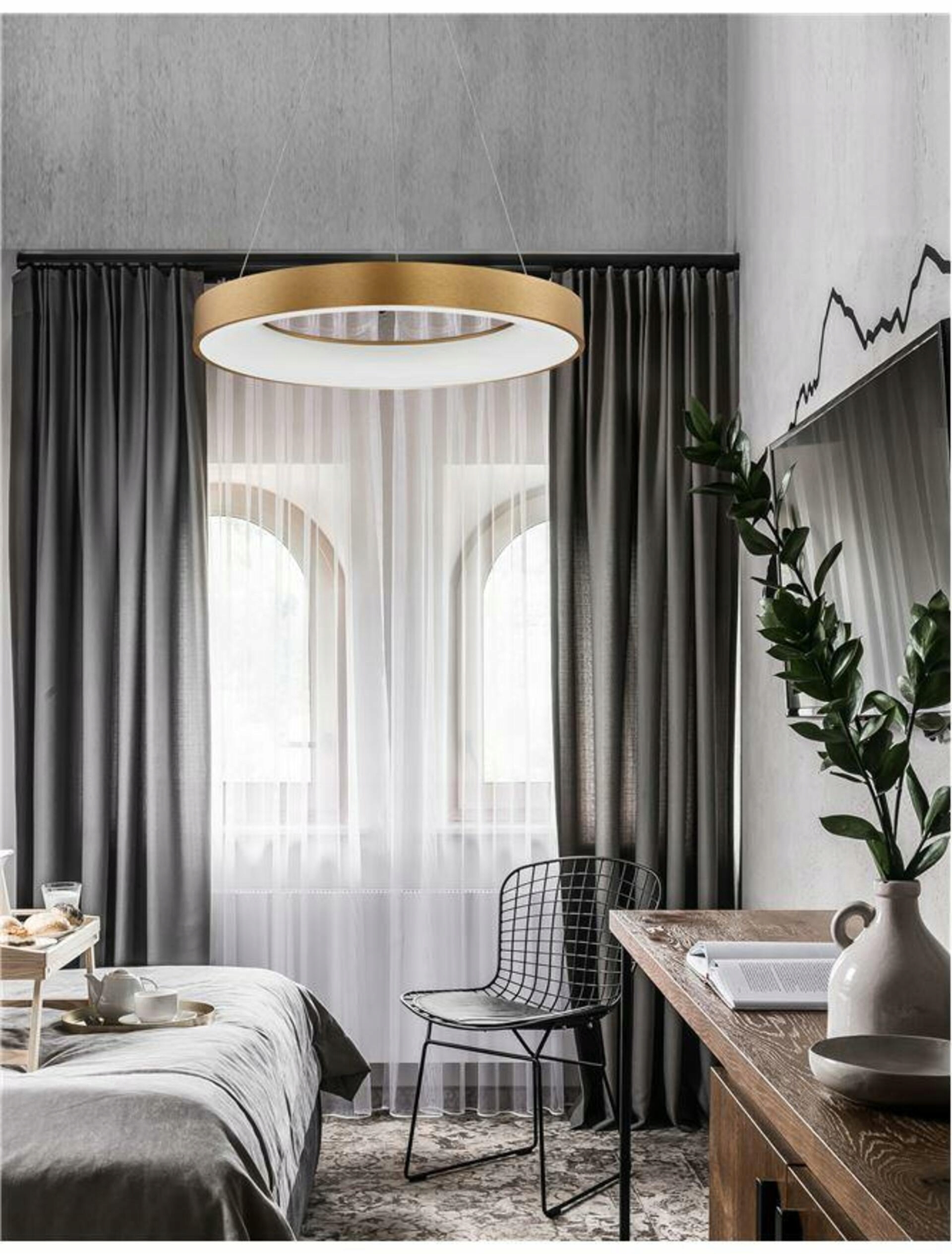 Nova Luce závesné svietidlo Rando Thin kartáčovaný zlatý hliník a akryl Led