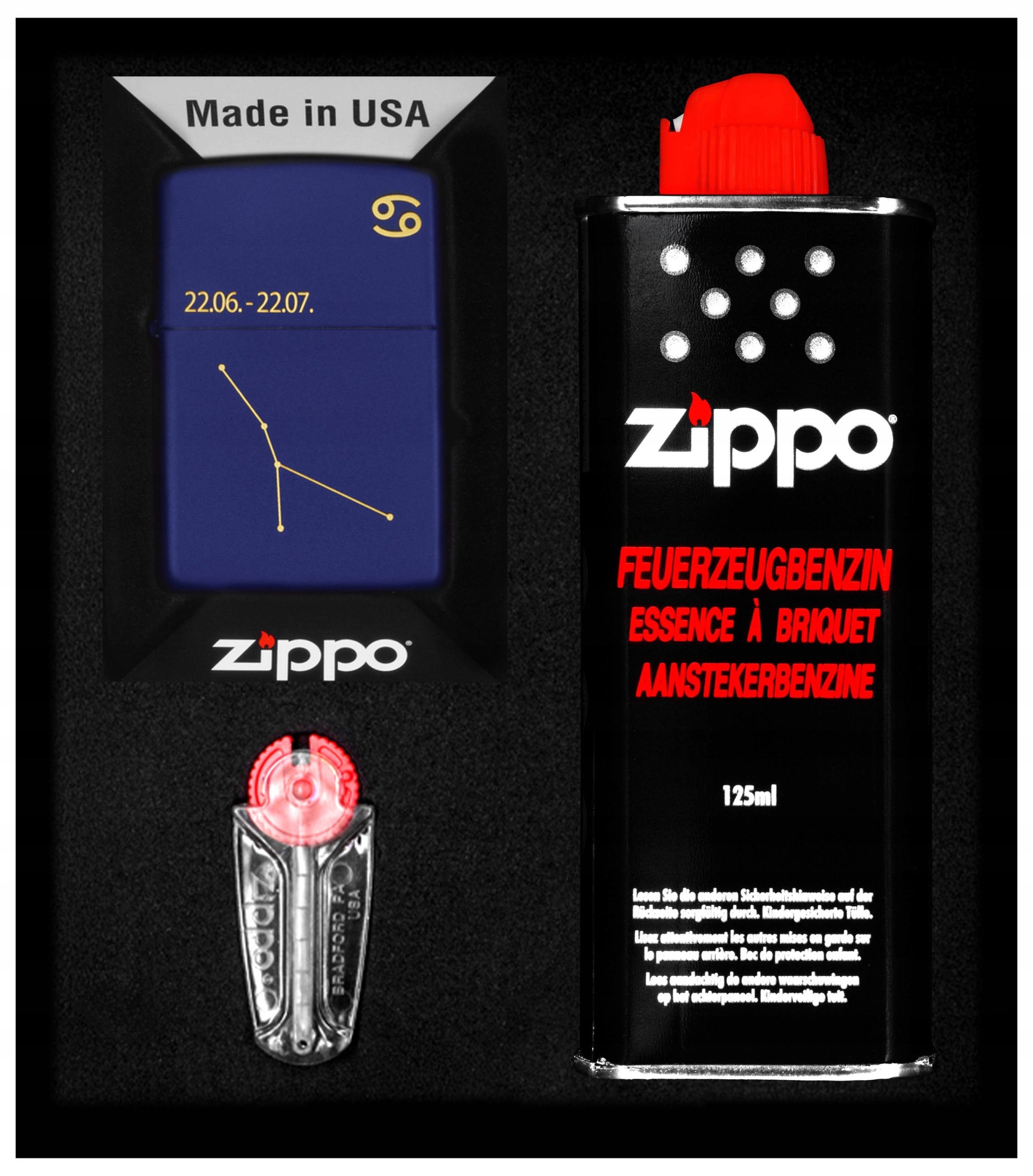 Sada Zippo Zapalovač Zodiac Cancer Design rak jako dárek No1