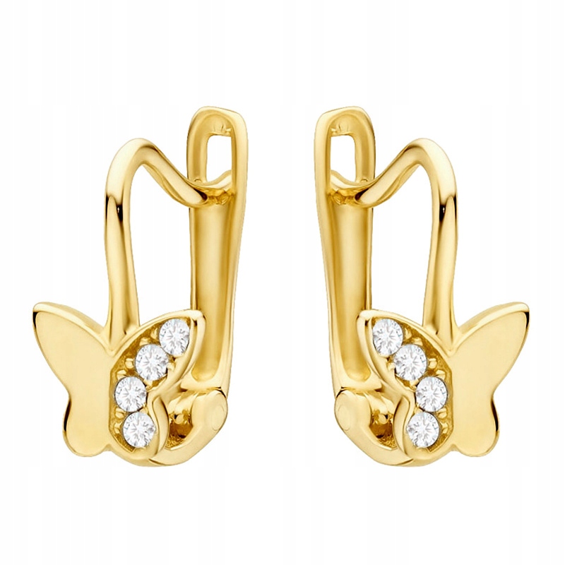 Zlaté Náušnice pr. 585 Motýlci se Zirkony 14k