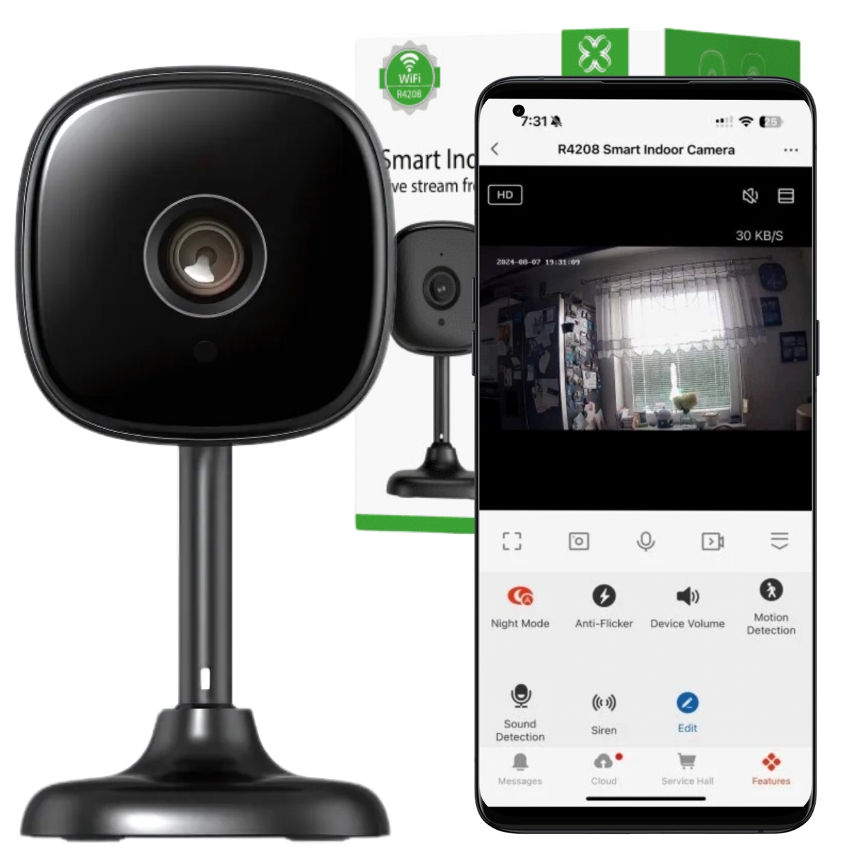 WiFi kamera Vnitřní snímač pohybu Reproduktor Tuya Malá 3MP 2304x1296 Woox