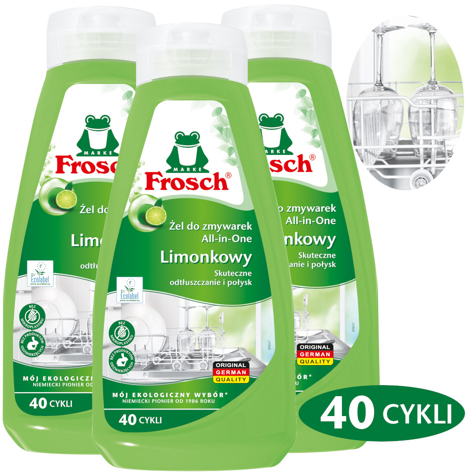 Frosch Ekologický Gel do myčky nádobí All in 1 Limetka 650ml 40 praní x 3