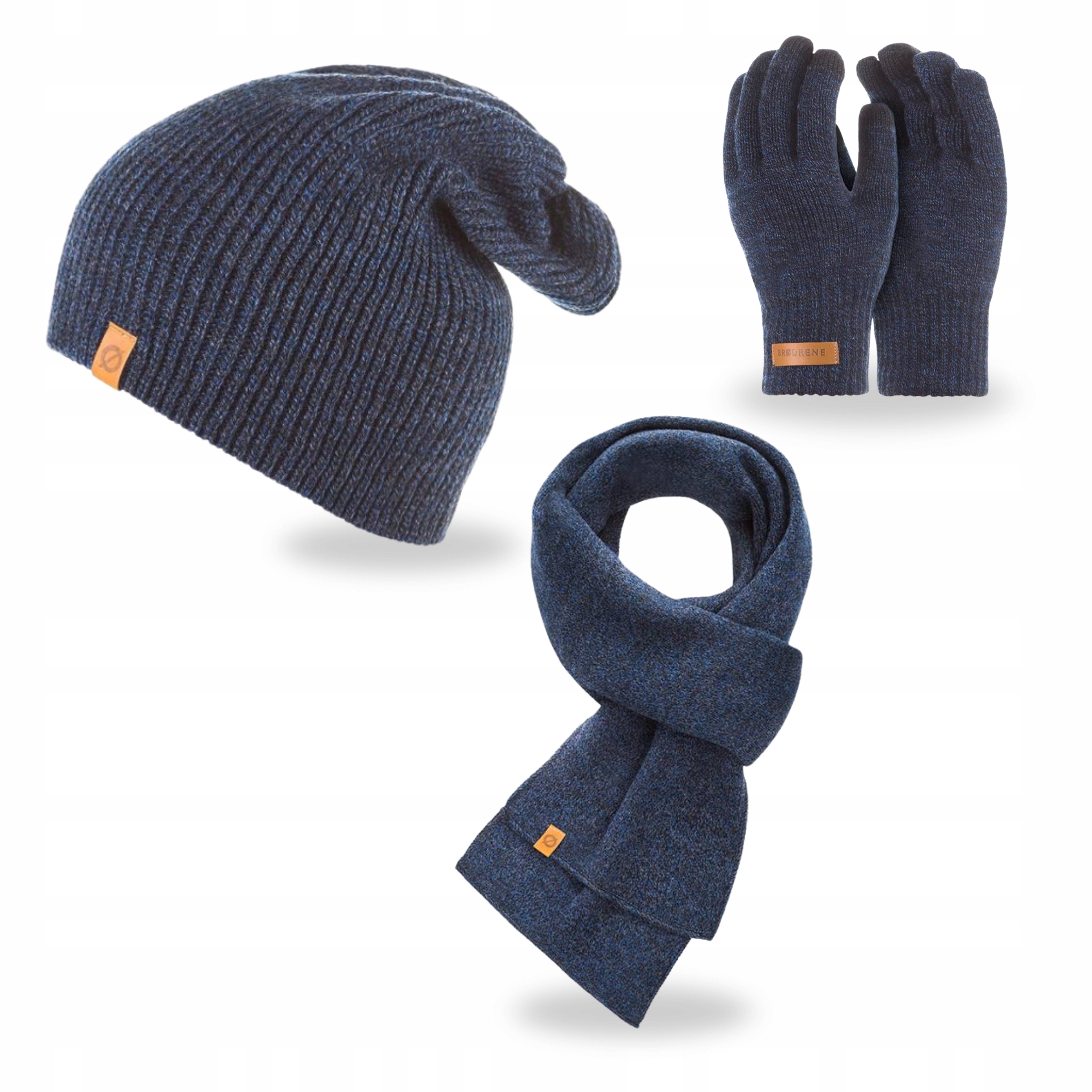 Čepice Pánská šála Rukavice na zimu Podzim Brodrene Tmavě modrá sada