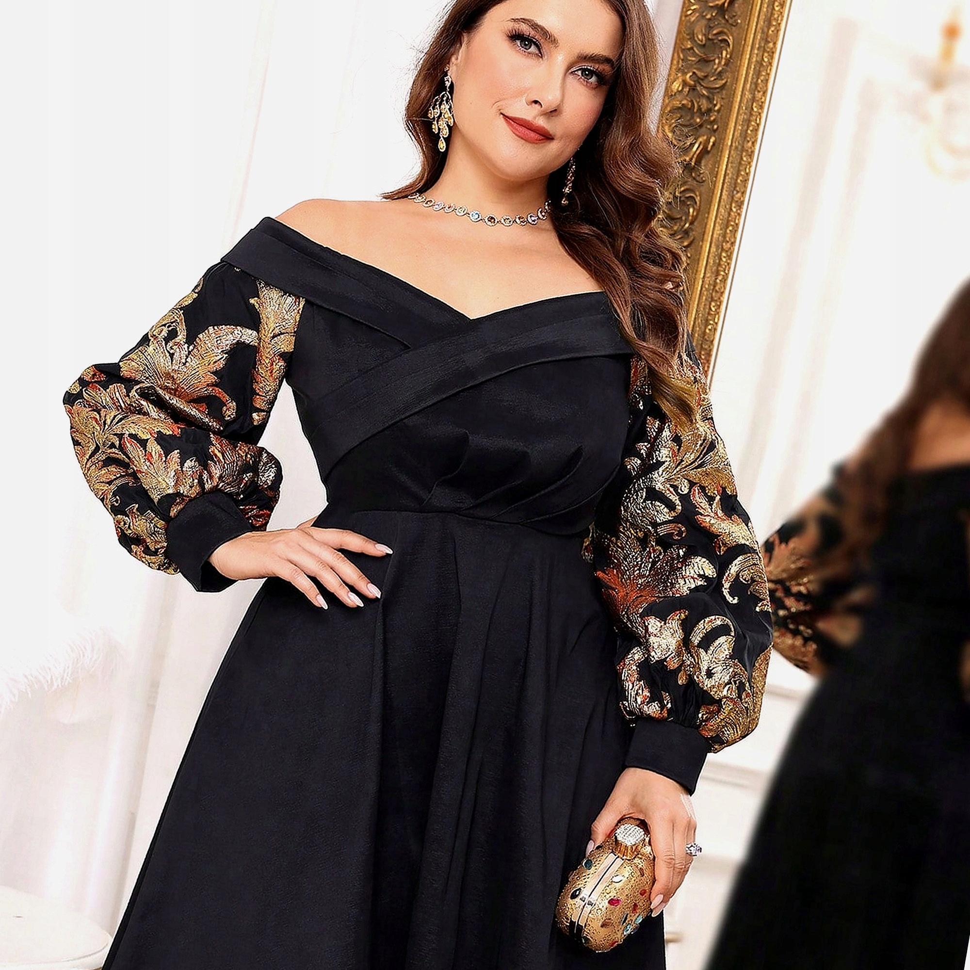 Šaty Balová Za Koleno Trapézová Rukávy Zdobené Dámské 3XL 46