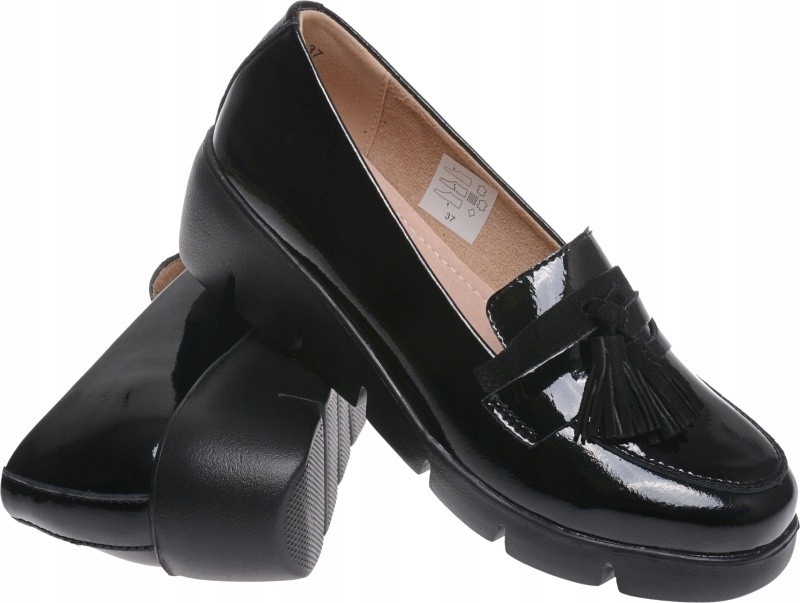 PÓŁBUTY DAMSKIE NA PLATFORMIE SKÓRA czarny lak 39