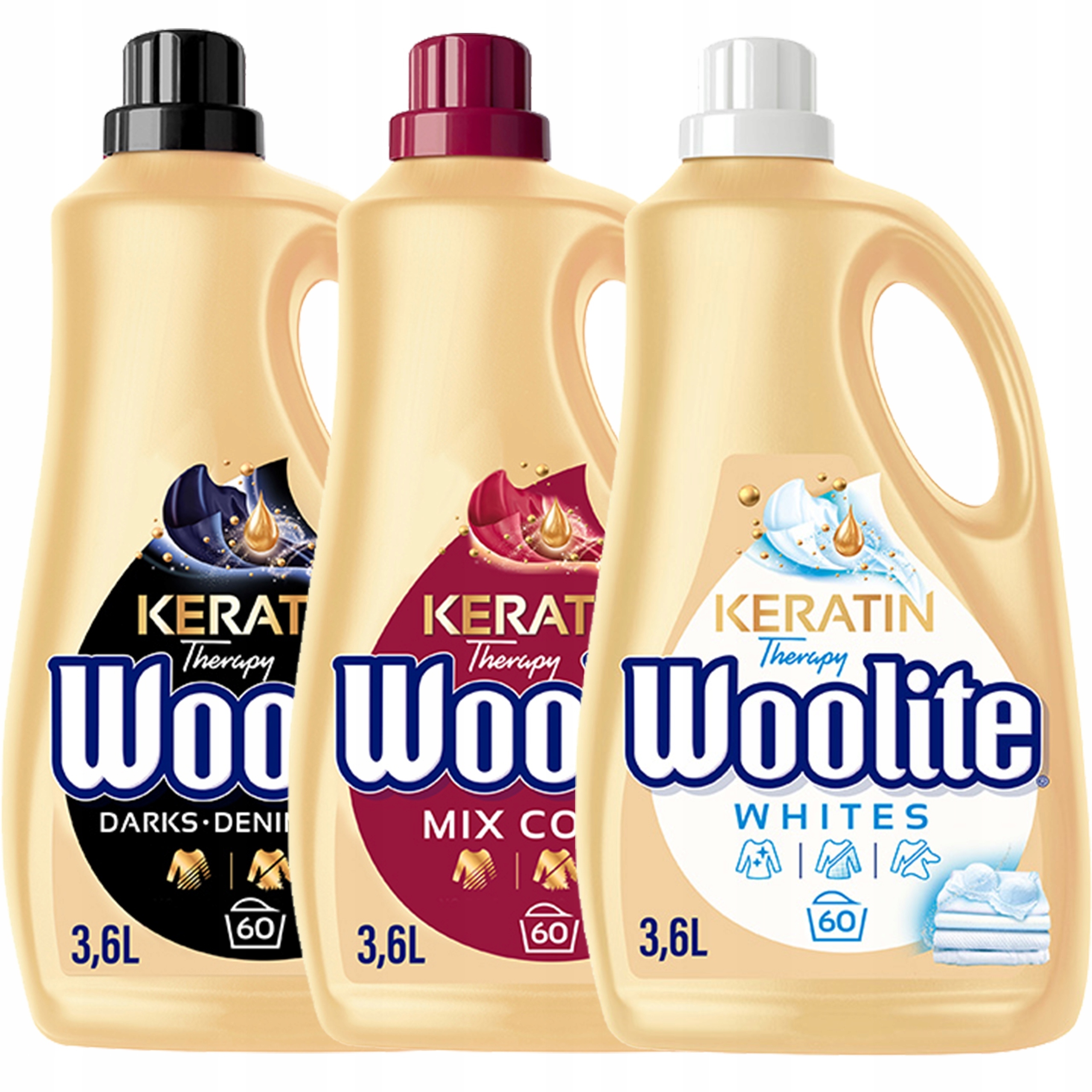 Woolite Mixový Set Tekutý Prací Prostředek Na Barvu, Bílou A Černou Keratin 3X 3.6 L