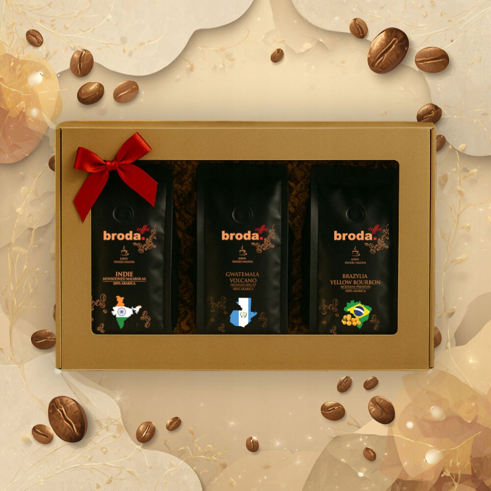 Zestaw Prezentowy Kawy broda. coffee Gwatemala Indie Brazylia