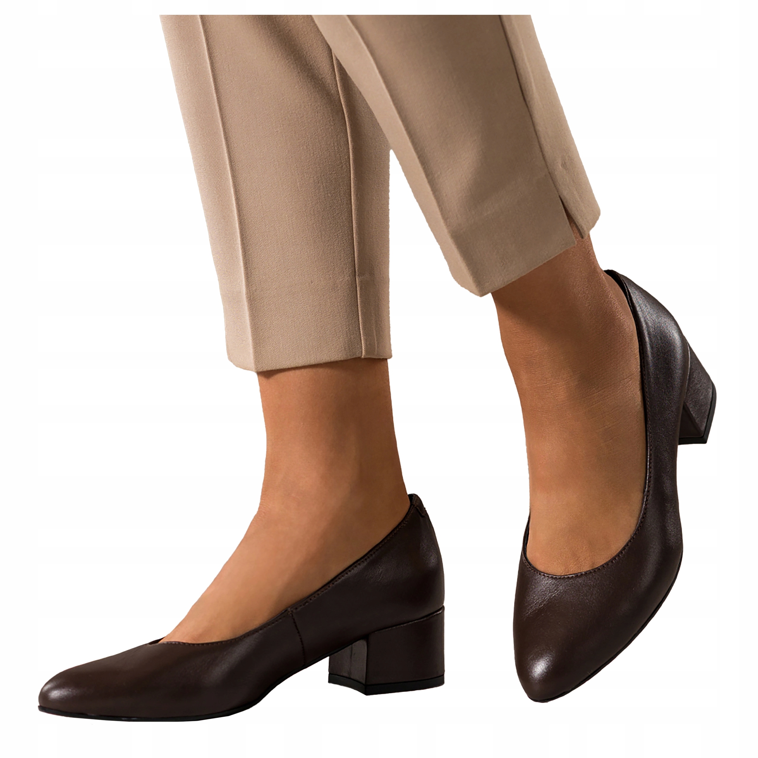 Dámské Lodičky Čokoládové Kožené Podpatky Kostky Elegantní Pohodlné vel. 41