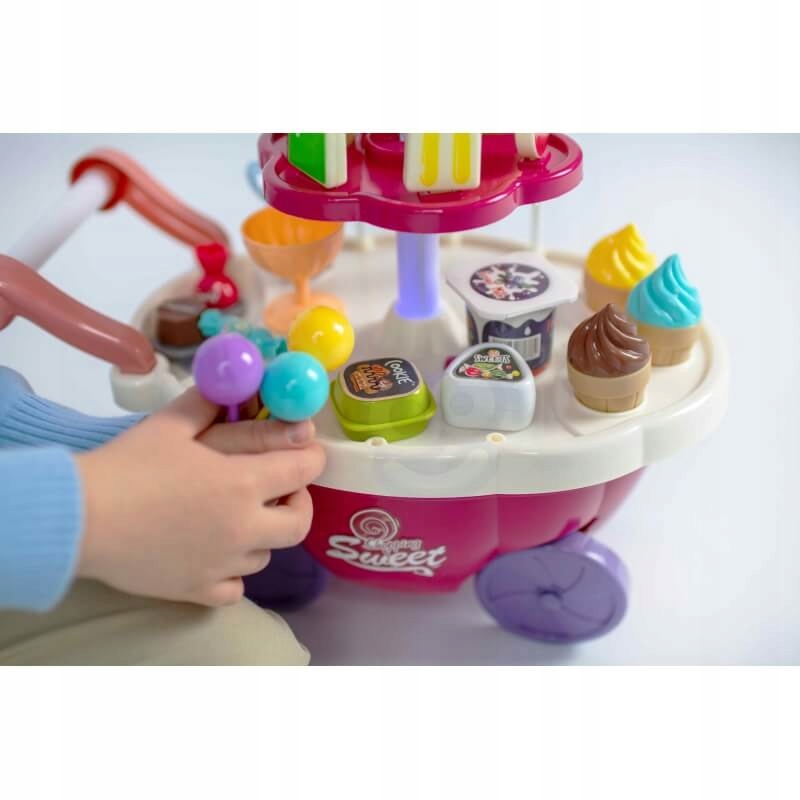 SKLEP WÓZEK LODZIARNIA CUKIERNIA STOISKO Z LODAMI ŚWIATŁO DŹWIĘK LED 36 AKC Bohater brak