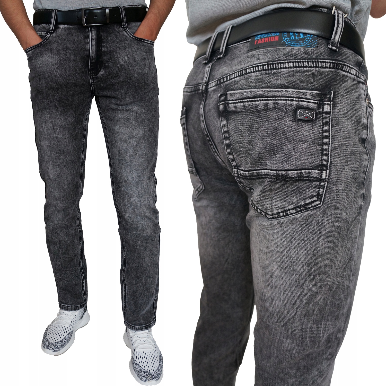 MĘSKIE SPODNIE JEANSY CZARNE SZARE W37 L32