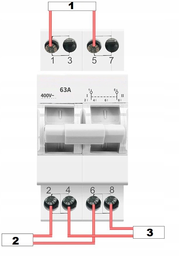 PRZEŁĄCZNIK MODUŁOWY SIEĆ AGREGAT 2P 63A VCX 1-0-2 Marka VCX