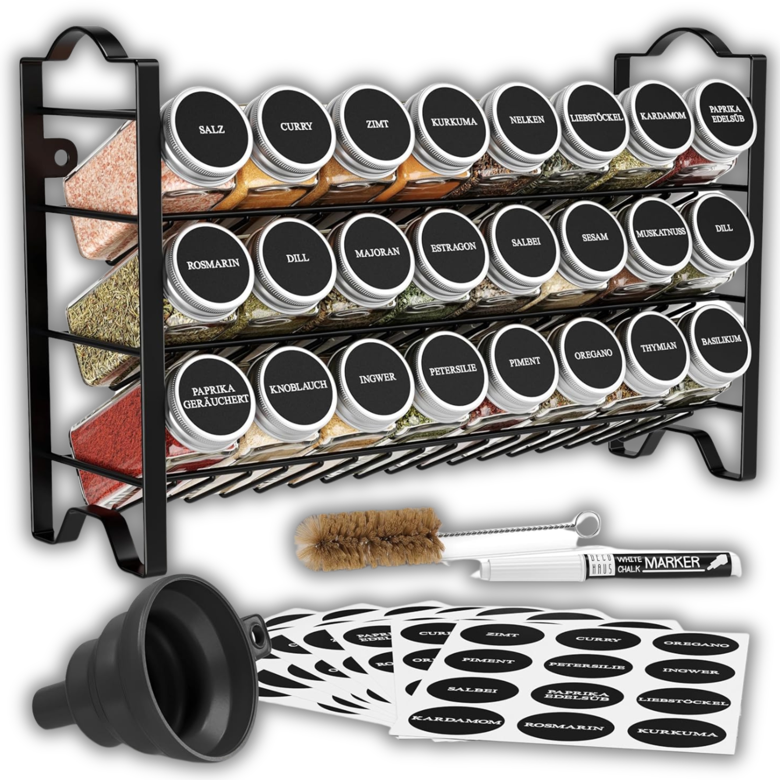 Stojak Na Przyprawy 24 Szklane Słoiczki Pojemniki Organizer 144 Etykiety