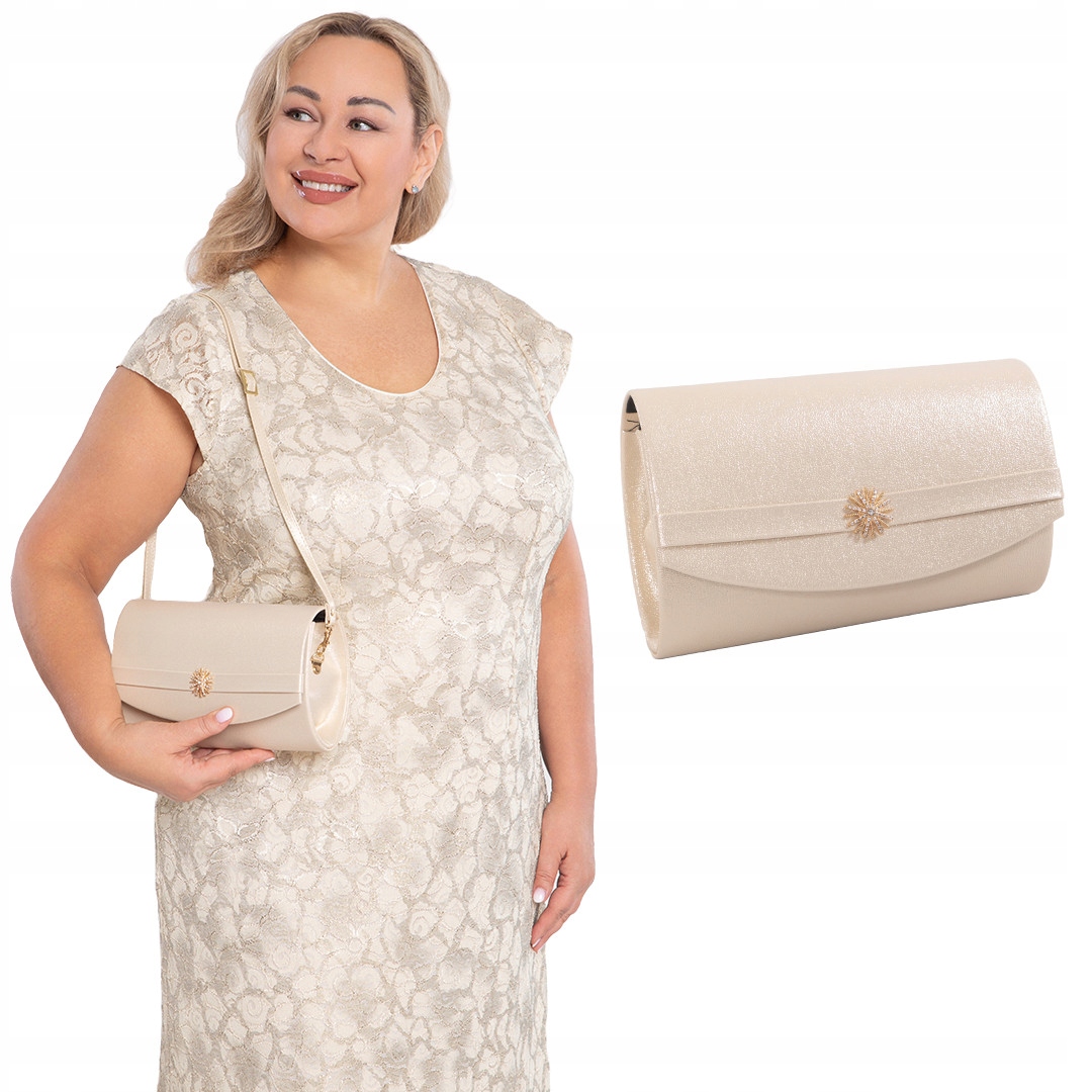 Zlatá perleťová psaníčko s ozdobou plus size, velikost Uni.