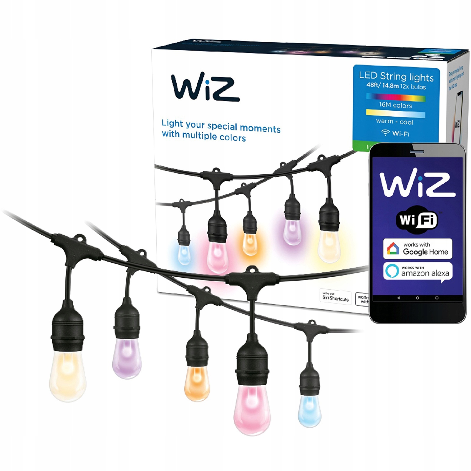Venkovní světelná zahradní girlanda 15 m Rgb Cct Smart WiFi Aplikace WiZ