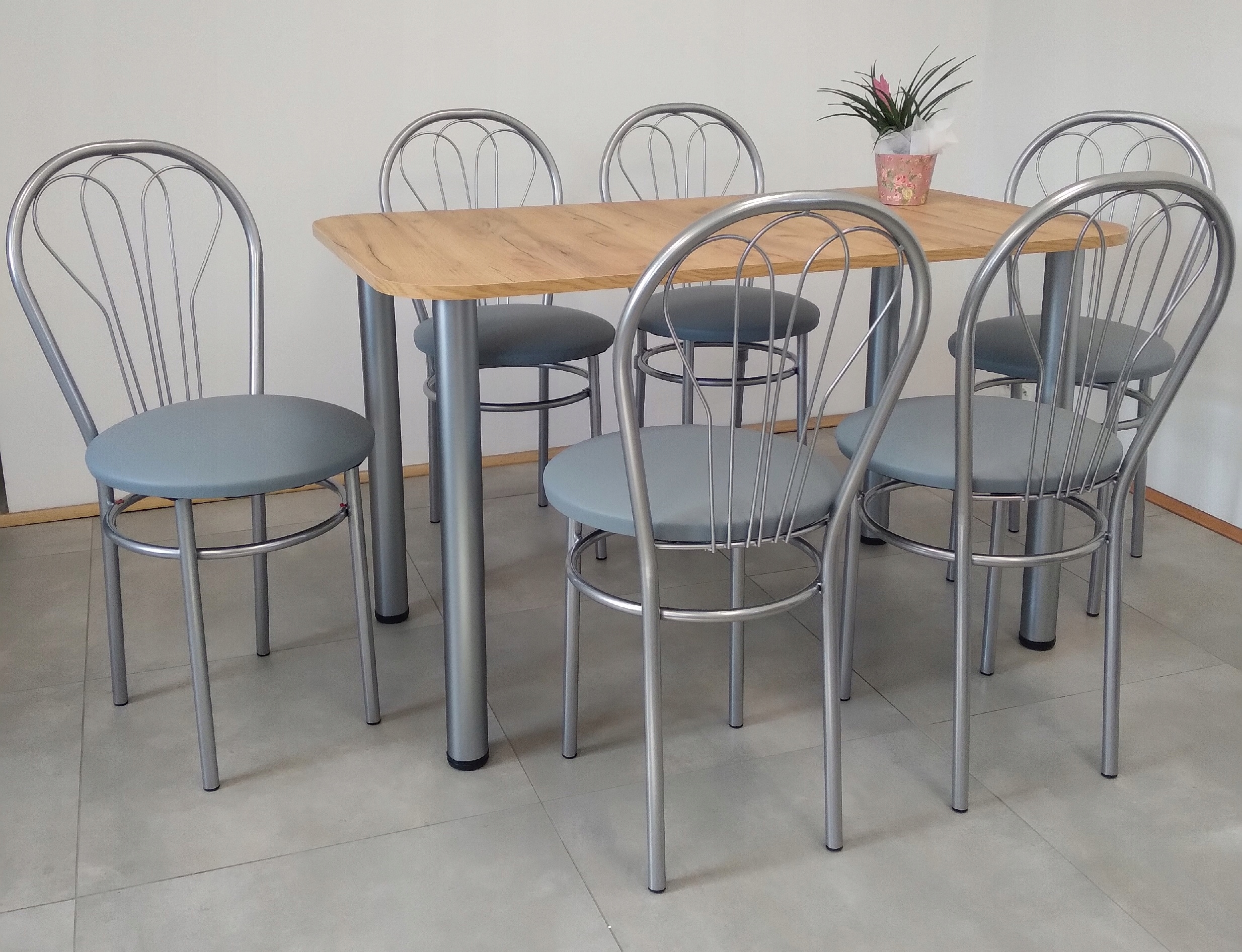 Zestaw stol 120/69 + 6 krzesla venus SREBRNE Długość stołu 120 cm