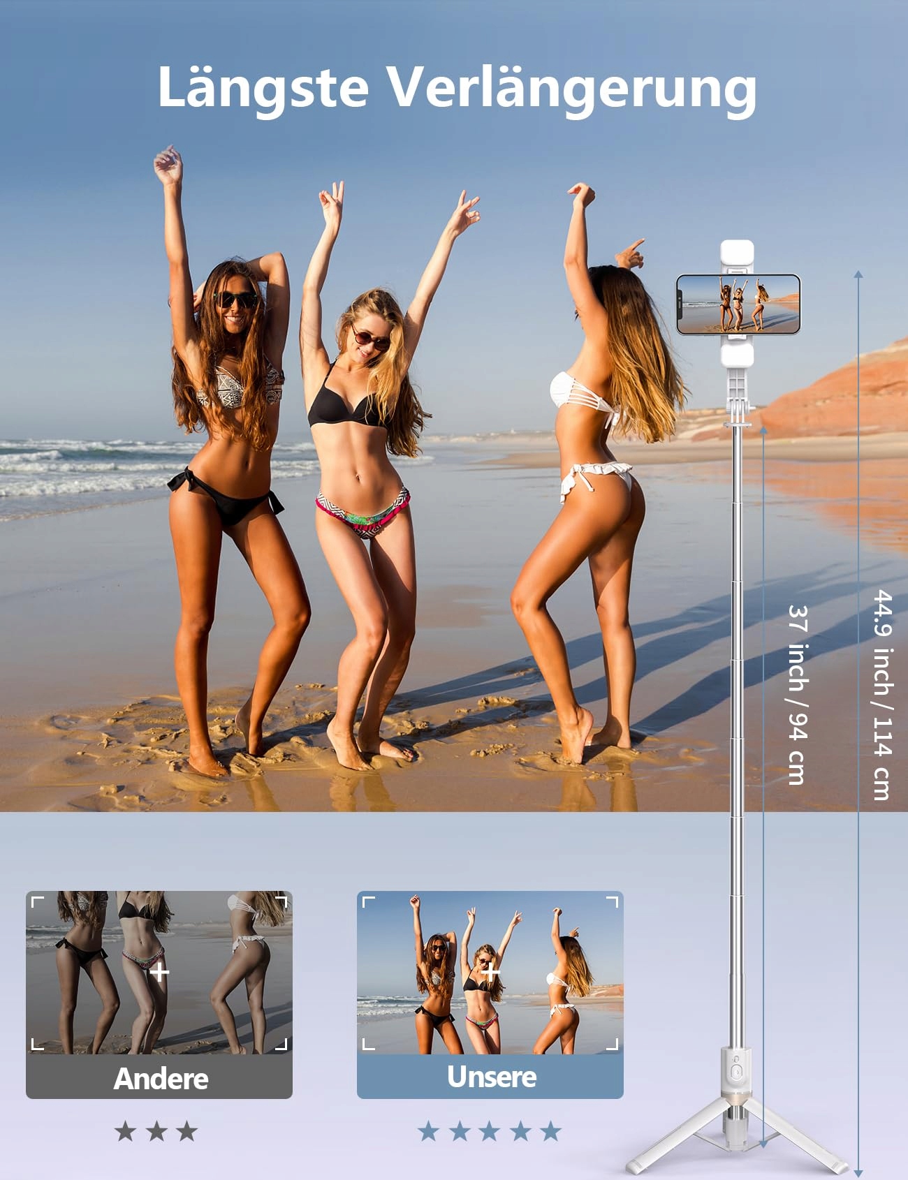 SELFIE STICK Bluetooth Statyw Do Telefonów I Kamer Sportowych 360° — miniatura 3