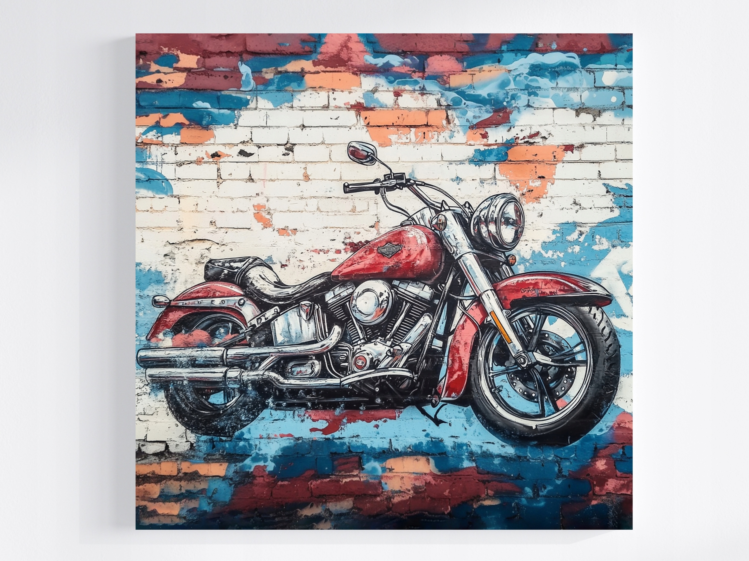 Obraz Na Plátně Canvas Cihlová Zeď Graffiti Motor Motocykl 50x50