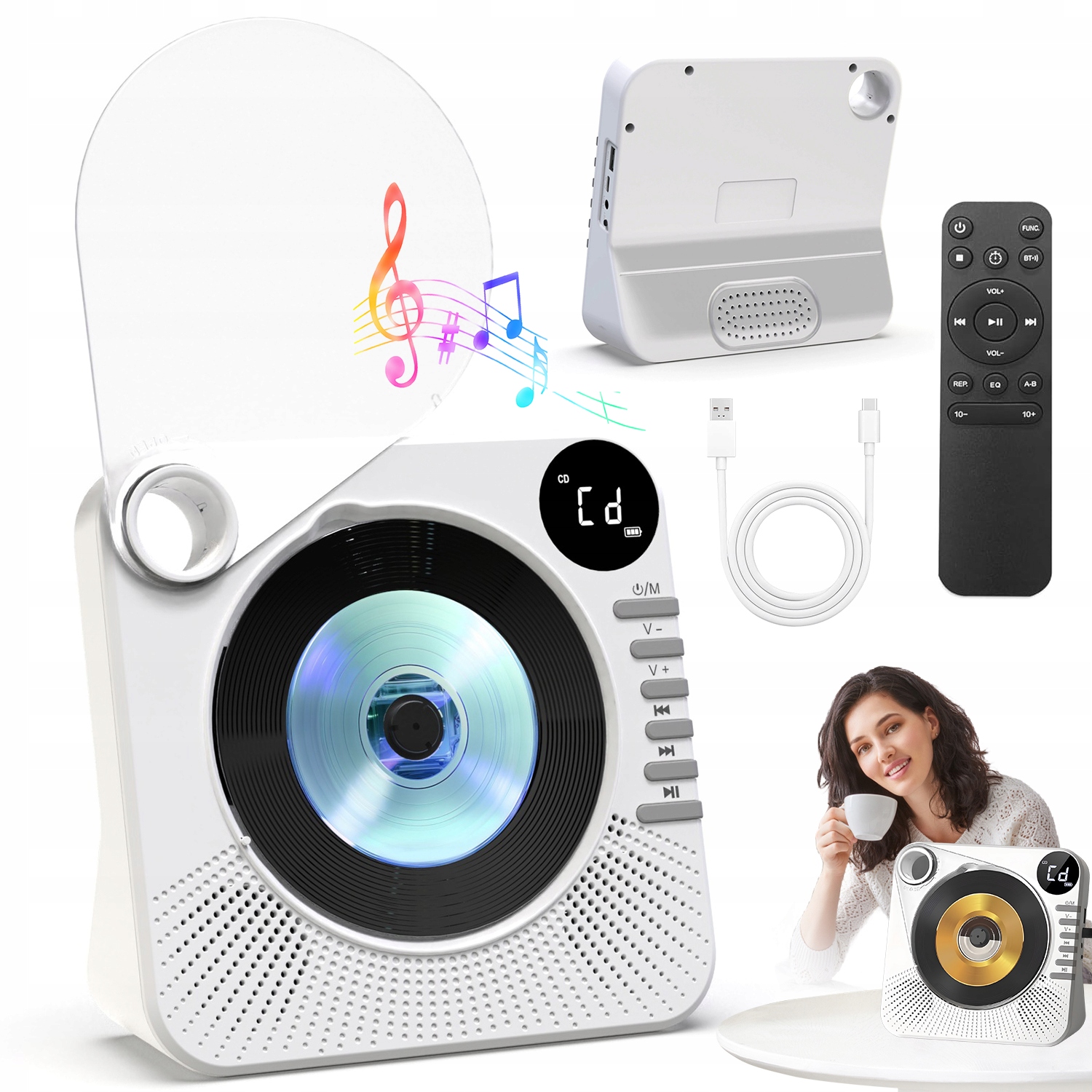 CD Přehrávač Přenosný Bluetooth Reproduktor, Časovač Hi-fi S Dálkovým Ovládáním