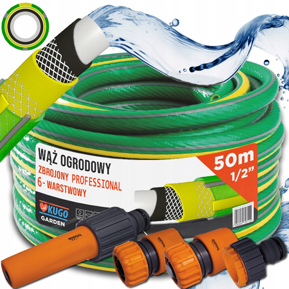 Hadice 1/2" 50 m 6 Vrstev Zavlažovač Spojky Set Bradas 36 bar