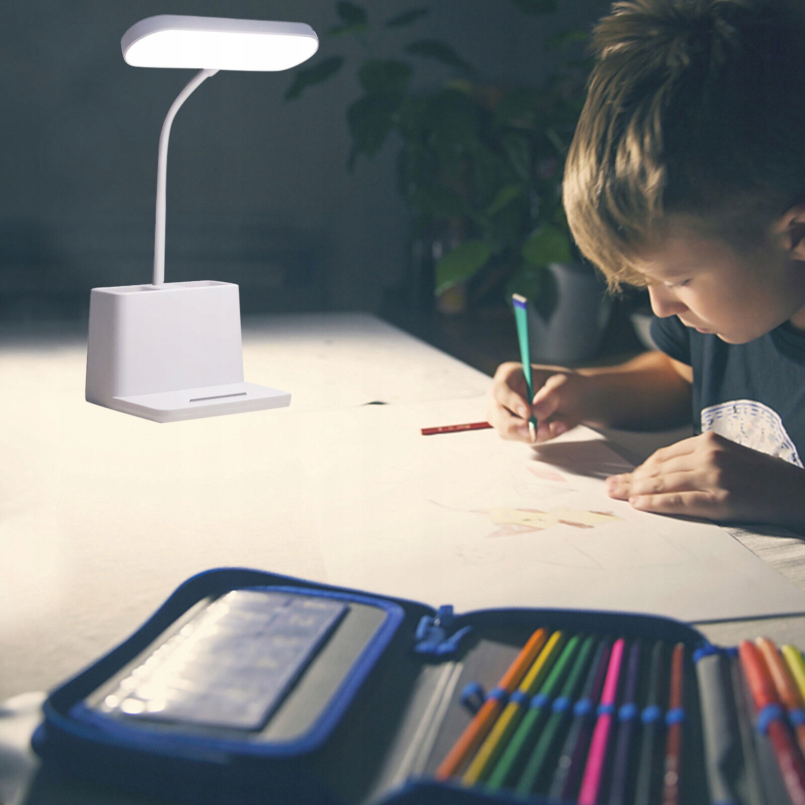 Lampka biurkowa szkolna do biura LED USB organizer Kolekcja BIURKO