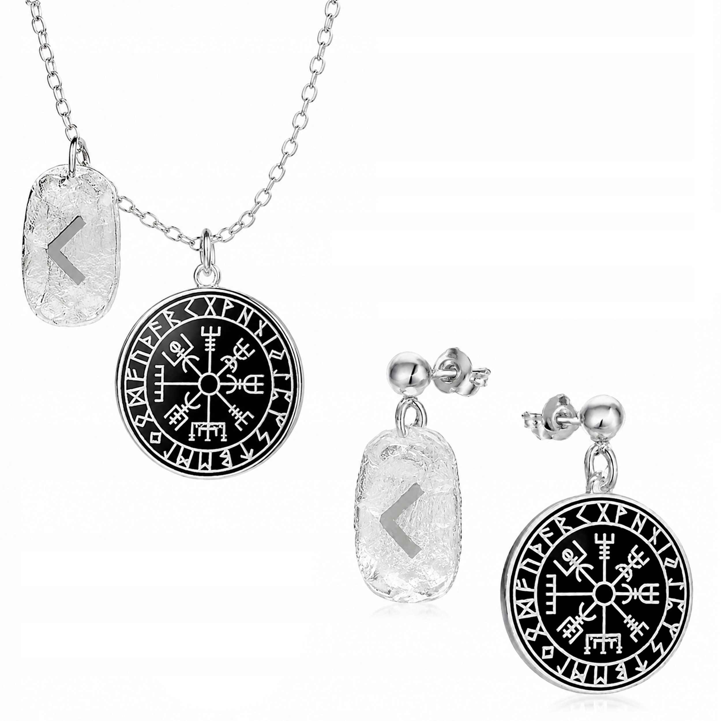 Kompas Vegvisir Runa Kenaz Wiking Stříbrný komplet rolo oval stříbro 925