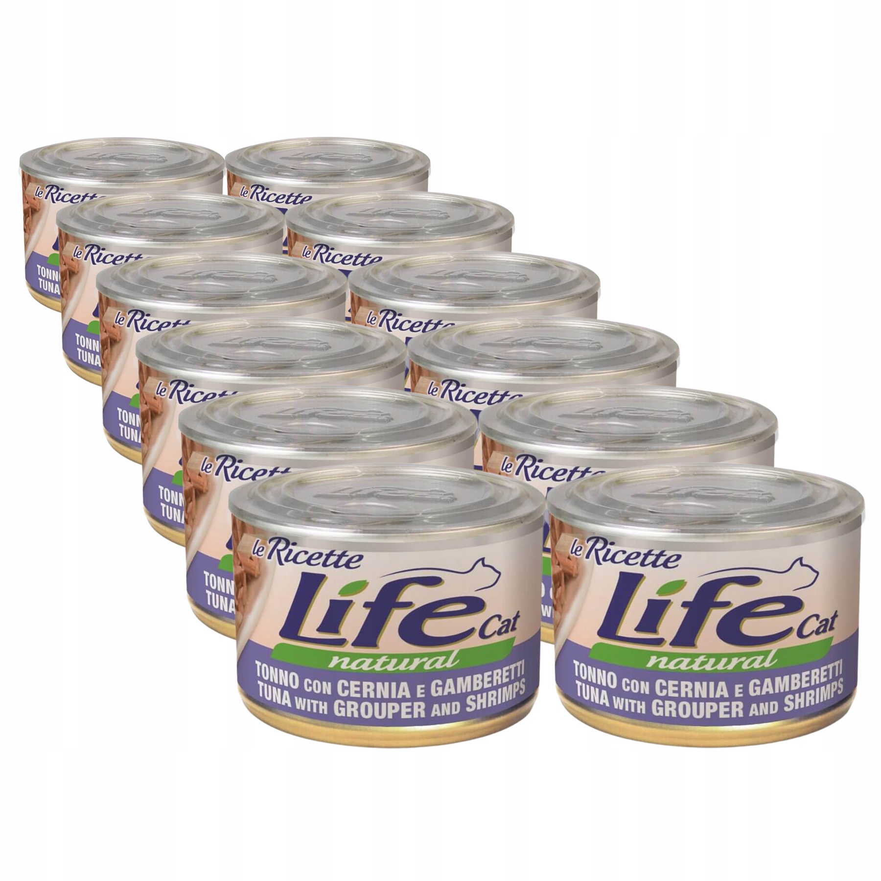 Levně Life Cat Le Ricette pro kočky konzerva 12x150 g Tuňák Groper Krevety