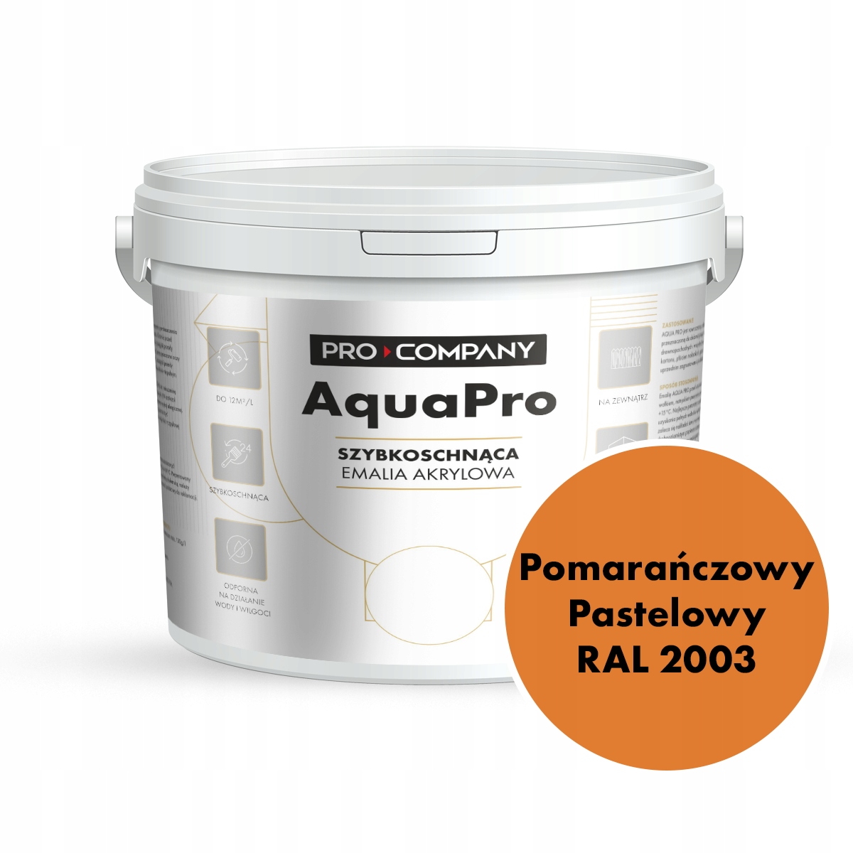 Aqua Pro Emalia Akrylowa Szybkoschnąca 9L Pomarańczowy Pastelowy Ral 2003