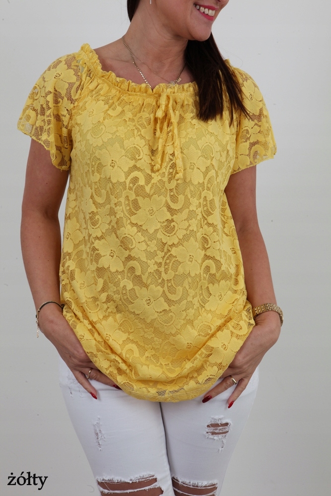 ŚLICZNA BLUZKA HISZPANKA FALBANY KORONKA KOLORY 38 Rękaw krótki rękaw